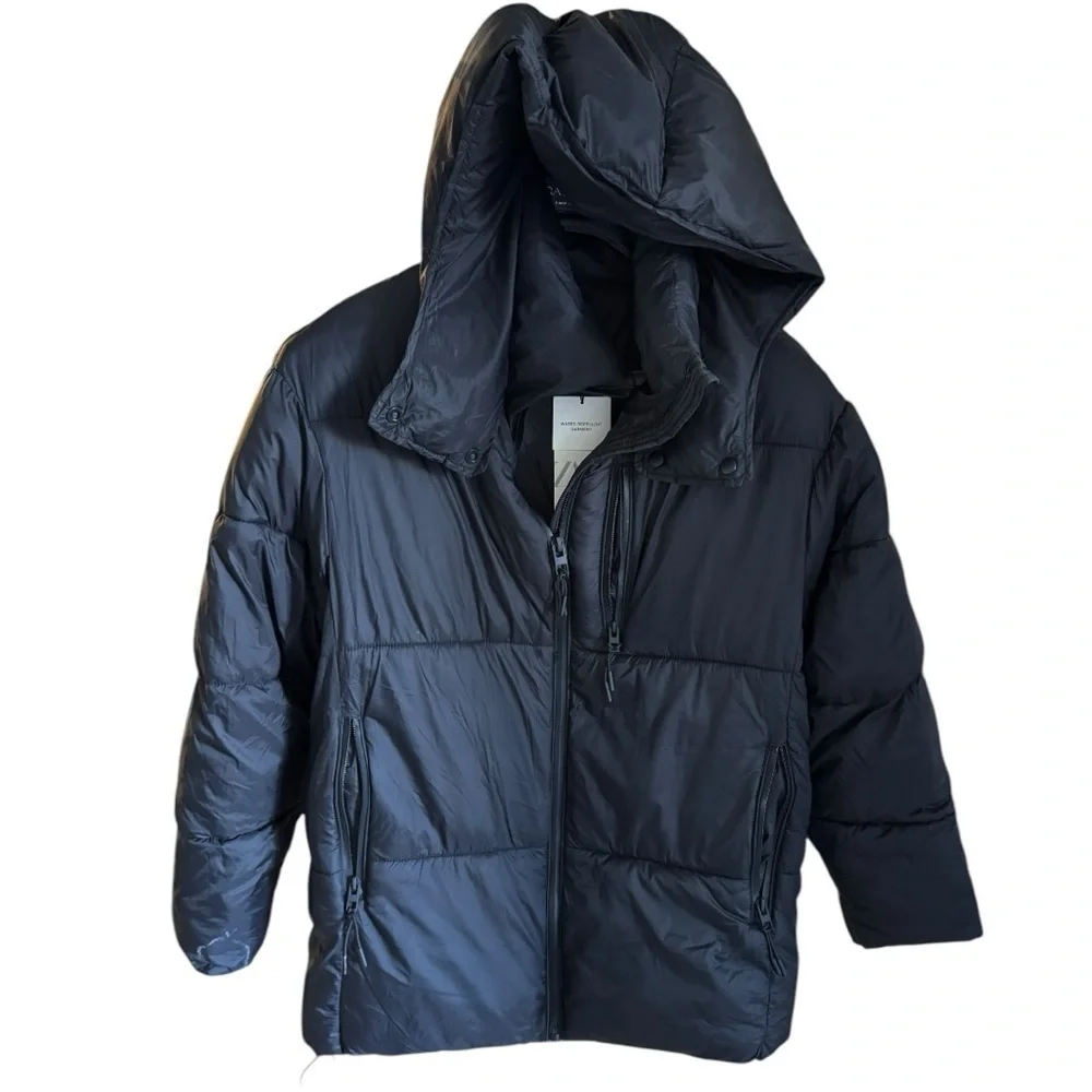 NEW With Tag Black Warm Puffer Jacket with Hood - Picture 1 of 17